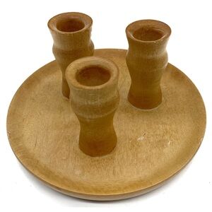 Vintage Triple Wood Candleholder Ca 70s Handmade Scandinavian?